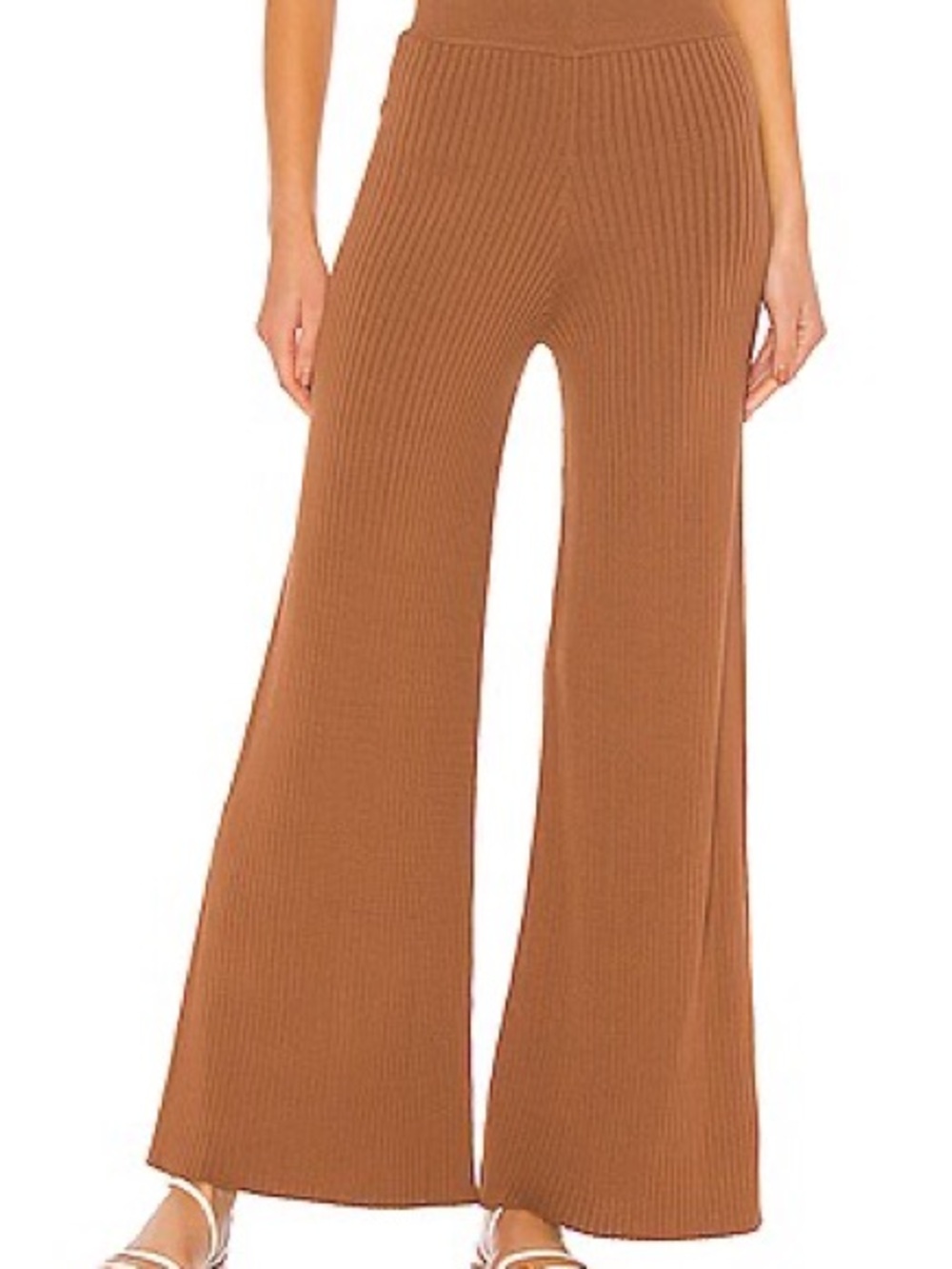 Line & Dot Ribbed Wide-Leg Pants - Camel Brown